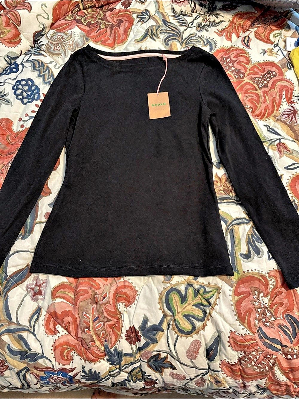 Boden Long Sleeve Boat Neck Top in Black